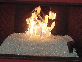custom fireplace burning glass