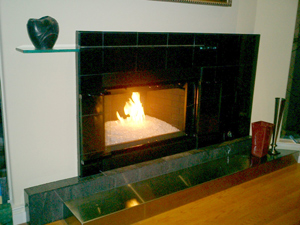 glass rock fireplace